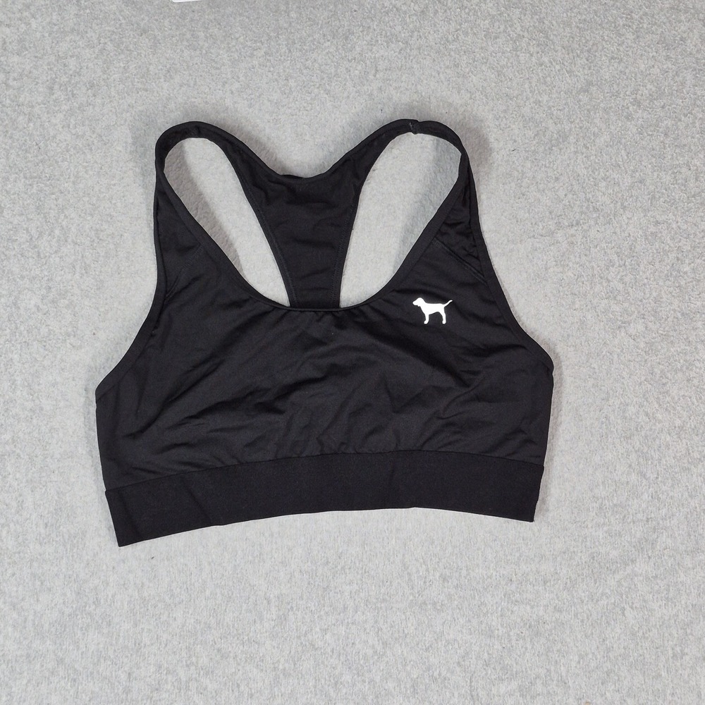 PINK Women‎ Sports Bra Large Black Ultimate Unlined Wireless Racerback